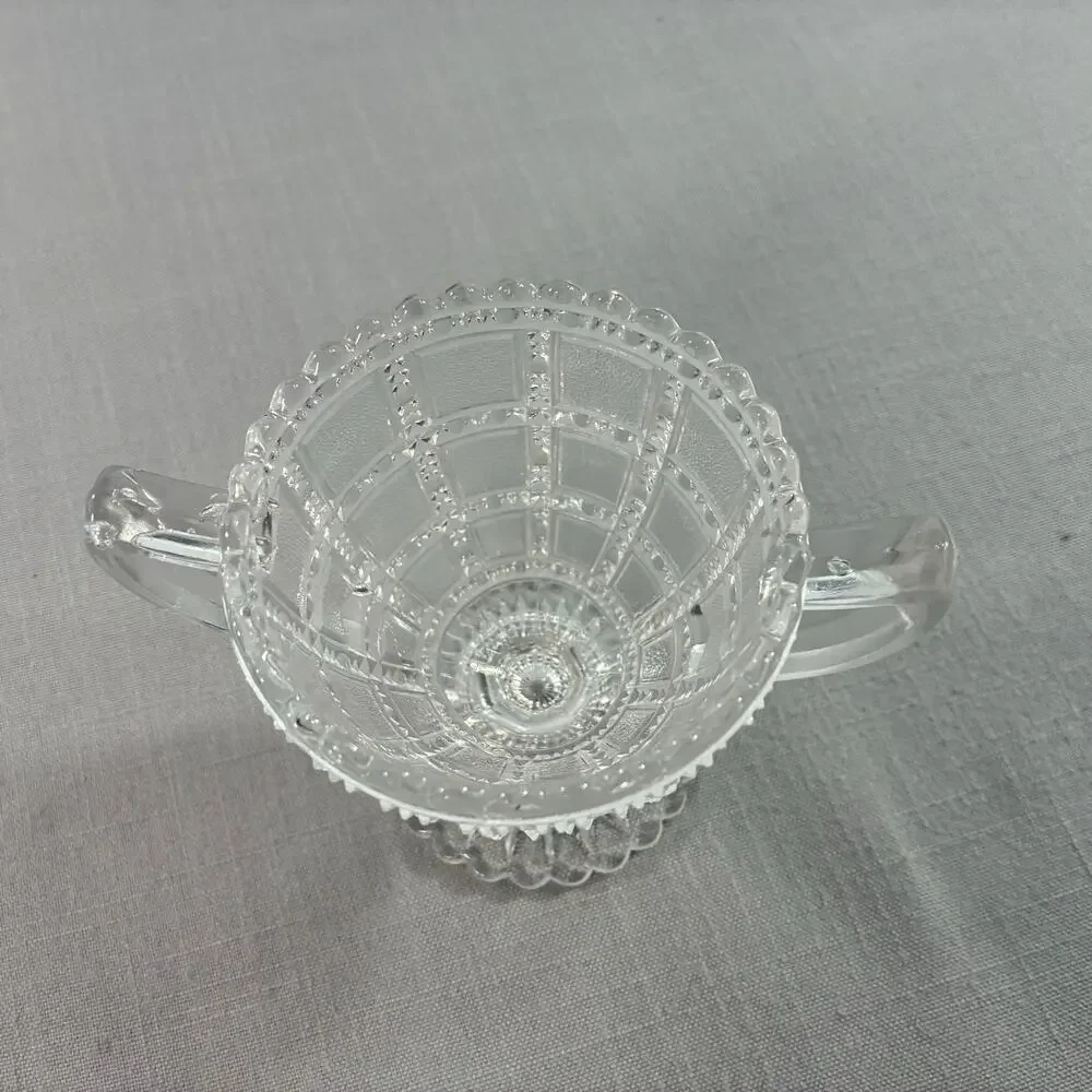 Vintage Clear Pressed Glass Double Handle Sugar Bowl Pedestal Open Serving Dishs